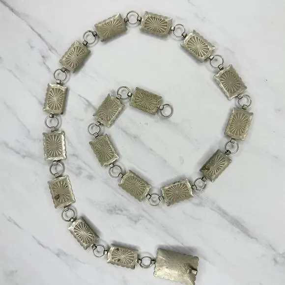 Vintage Faux Turquoise Stamped Concho Chain Belt Silver Tone XS/Small (XS/S) ✨ - Picture 3 of 14